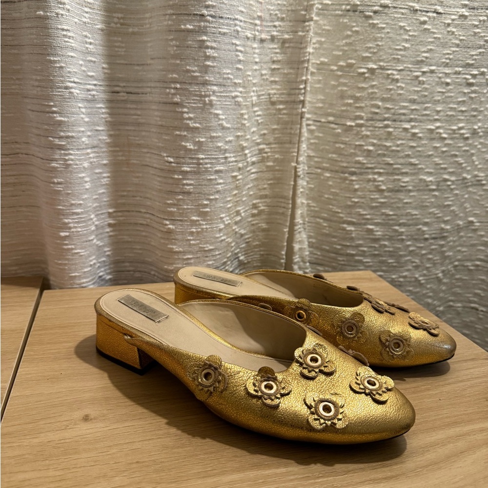 Cole Haan Gold Floral Embellished Women's Slip on Shoes